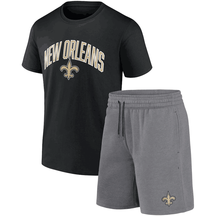 Men's New Orleans Saints Black/Heather Gray Arch T-Shirt & Shorts Combo Set Men's New Orleans Saints Black/Heather Gray Arch T-Shirt & Shorts Combo Set